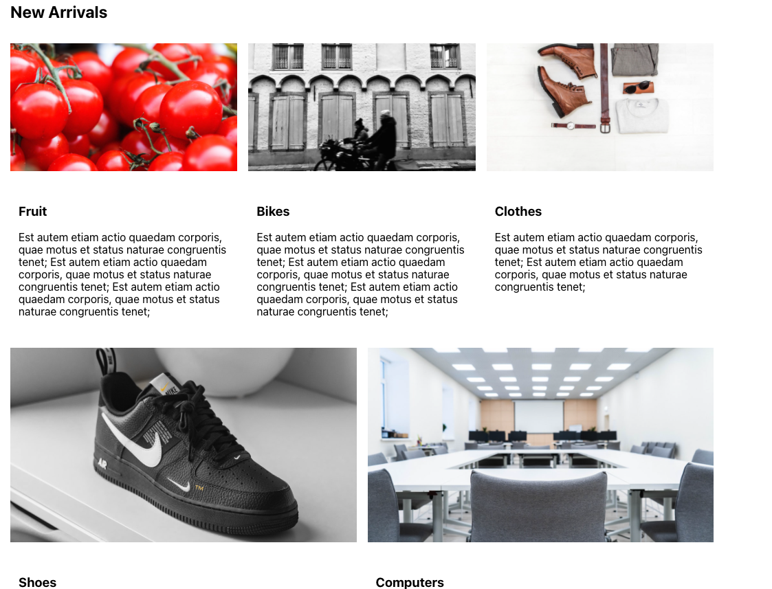 The landing page with cards in a column drop layout.