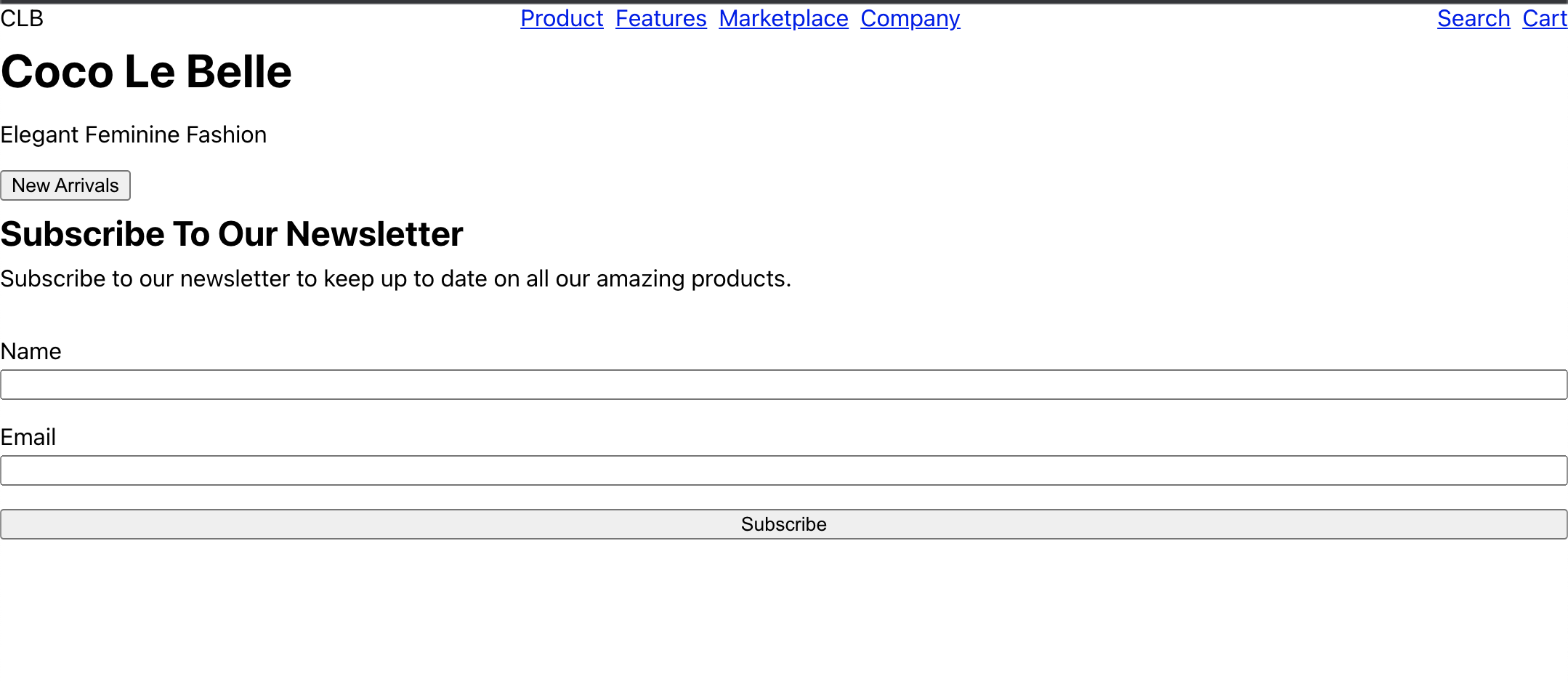 The landing page before the hero layout styles have been applied.